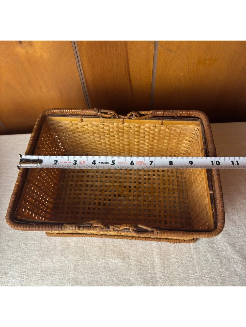 Vintage Woven Rattan Basket Rectangular Handled Storage Basket Boho Decor
